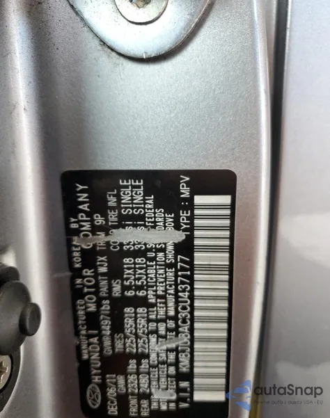 2012 Hyundai Tucson Gls from USA, damaged, VIN KM8JU3AC3CU437177